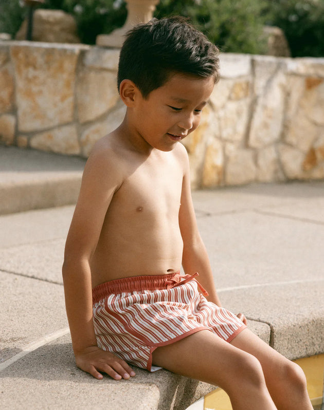 Swim Trunks- Poppy Pinstripe