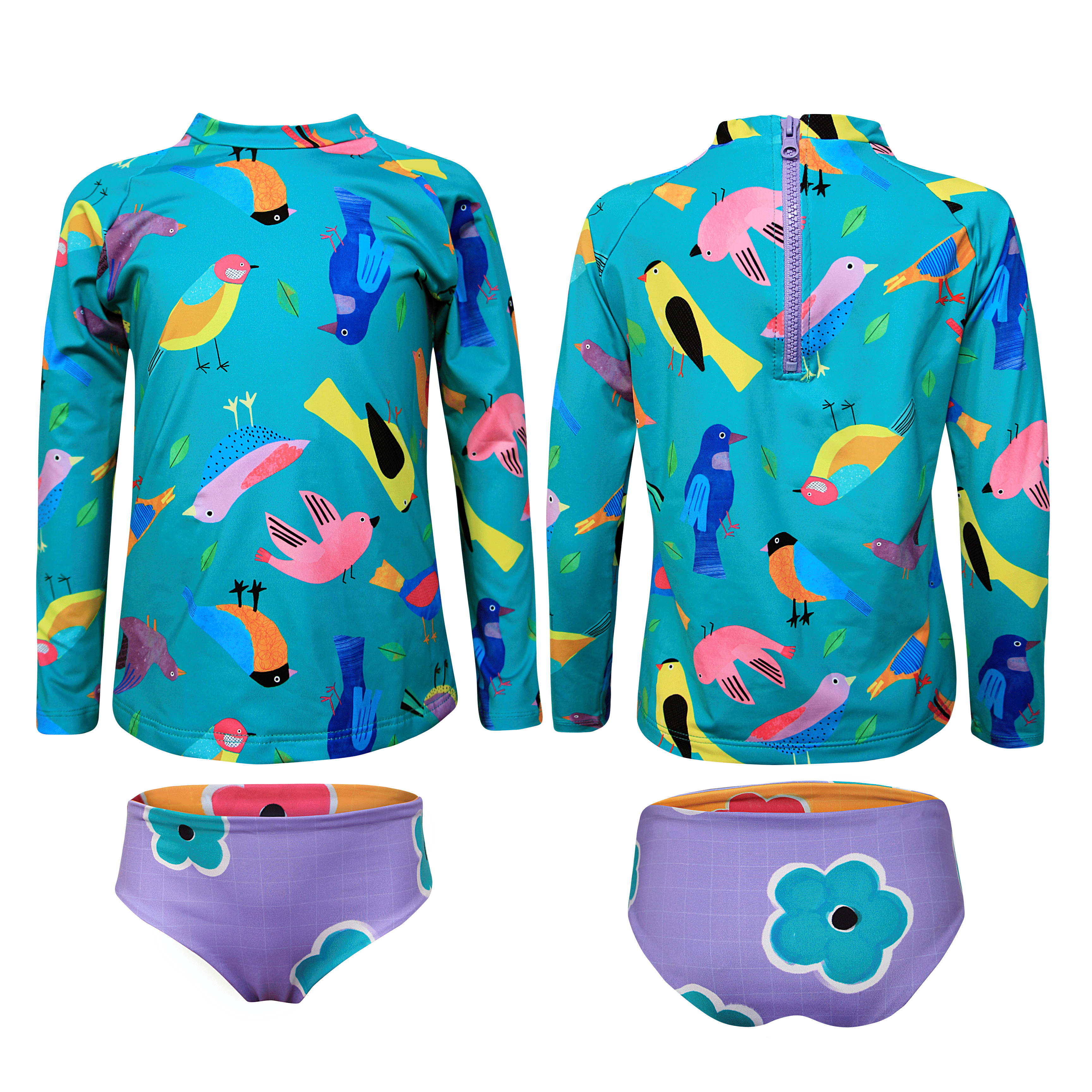 Birds Collage- Rash guard Set – Lemon Drop Children's Shop