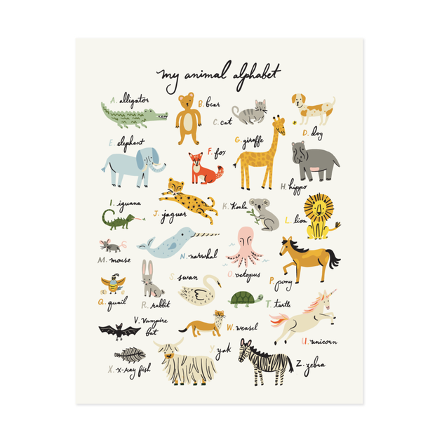 Animal Alphabet Art Print- 11x14
