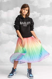 Ombre Pleated Rainbow Midi Skirt